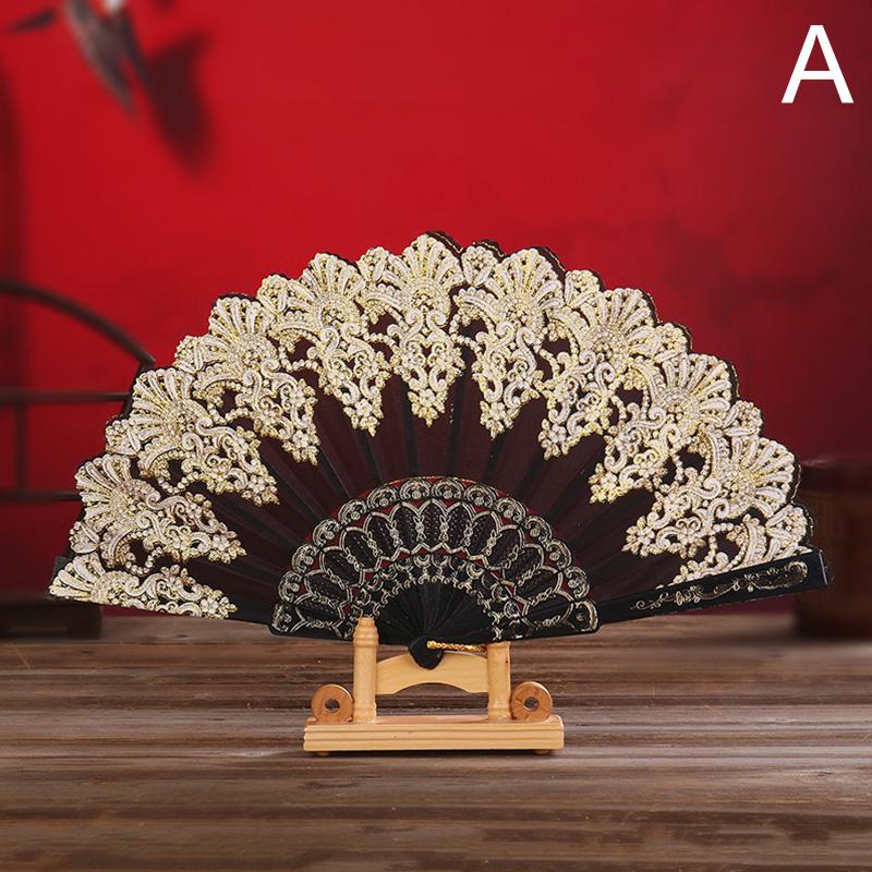 Винтажный складной веер в китайском стиле для танцев, ручные веера из золотого порошка, пластиковый веер для художественного творчества, подарка, свадебной вечеринки, домашнего декора