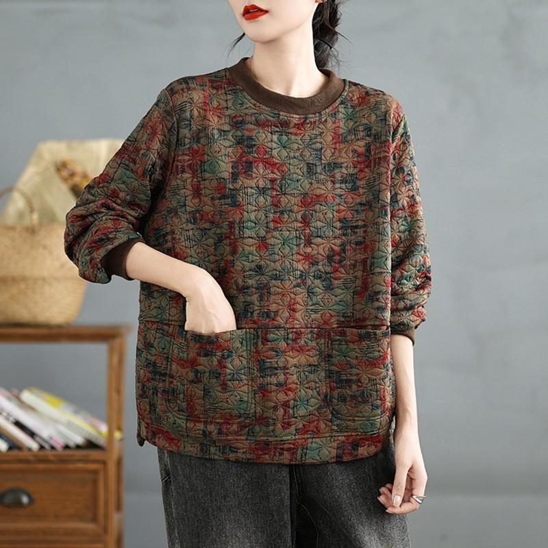 Женские свитшоты с длинным рукавом, повседневные, новинка, осень, винтажный стиль, круглый вырез, принт, свободные, женские, теплые, плотные