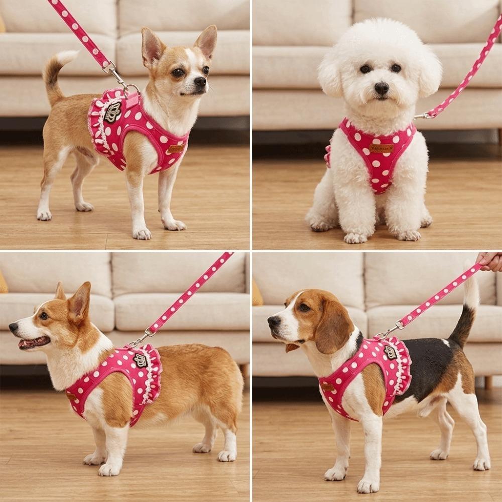 Soft Webbing Dog Harness Leash Set Pink Tone Puppy Outdoor Harness Daily Walking