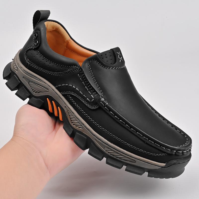 Retro Style Leather Loafers Mens Comfort Casual Shoes Breathable Male Driving Footwear Moccasin Travel Climbing Camping Footwear