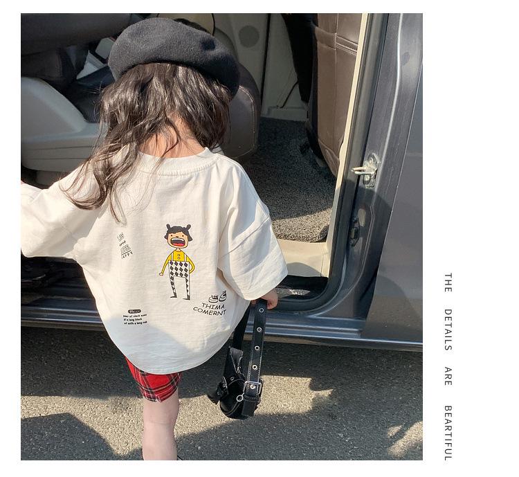 Девочки, хлопковая футболка с коротким рукавом: Модный летний топ с принтом