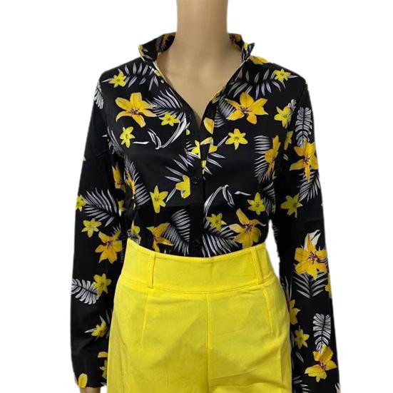 Элегантная офисная блузка для женщин, с воротником-стойкой, однобортная, с цветочным принтом, длинным рукавом, на пуговицах, для весны/лета