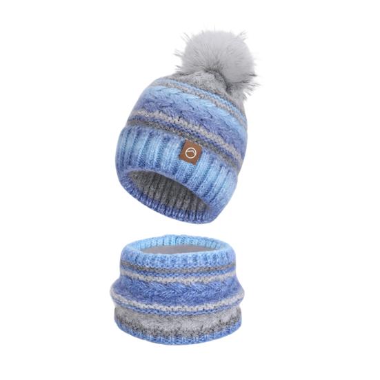 2Pcs/Set Winter Hat Scarf Set Thickened Velvet Lining Colorful Versatile Elastic Fit Knitting Hat Neck Warmer Set