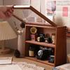 S/L 1pc Two Layers Wooden Desktop Storage Cabinet with Transparent Flip cover,Multipurpose Sundries&Toys&seasoning Display Rack.