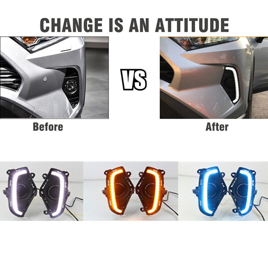 2× DRL Daytime Running Light LED Fog Lamp W/ Turn Signal For RAV4 2019-22 Toyota