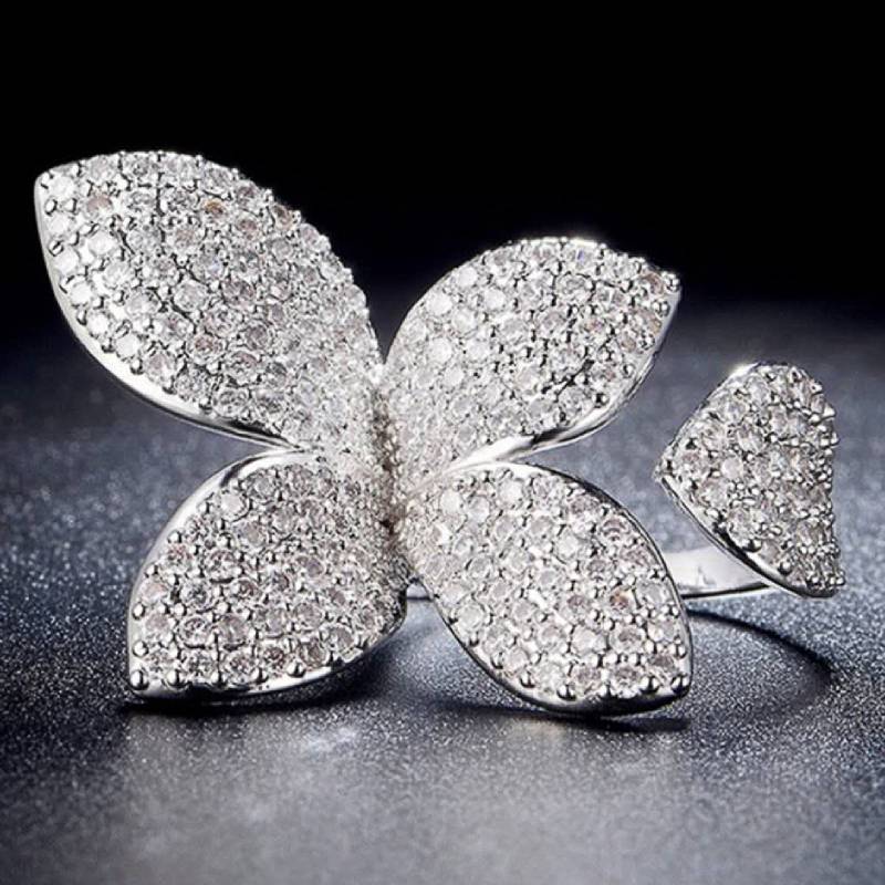 Xiaomi Huitan Fashion Women Flower Shaped Ring Full Shining CZ Charming Party Lady Accessories Fresh Style Luxury Jewelry for Wedding