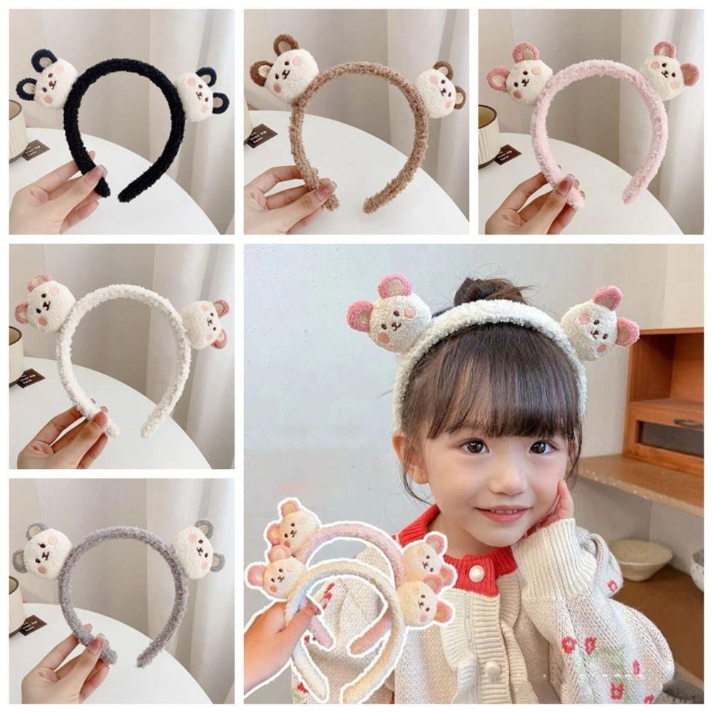 Colorful Cartoon Plush Headband Non-slip Plush Hairband Cute Bear Plush Headband  Makeup