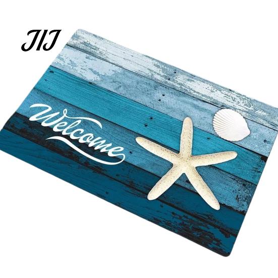 Non-slip Household Floor Mats Beach House Entrance Rug, Starfish Shell Welcome Mat, Coastal Waterproof Outdoor Patio Bathroom Door Mat for Front Decor