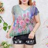 Летняя женская мода цветочная футболка с цветочным принтом и V-образным вырезом, футболки, женская повседневная одежда с коротким рукавом, стильная уличная одежда для женщин