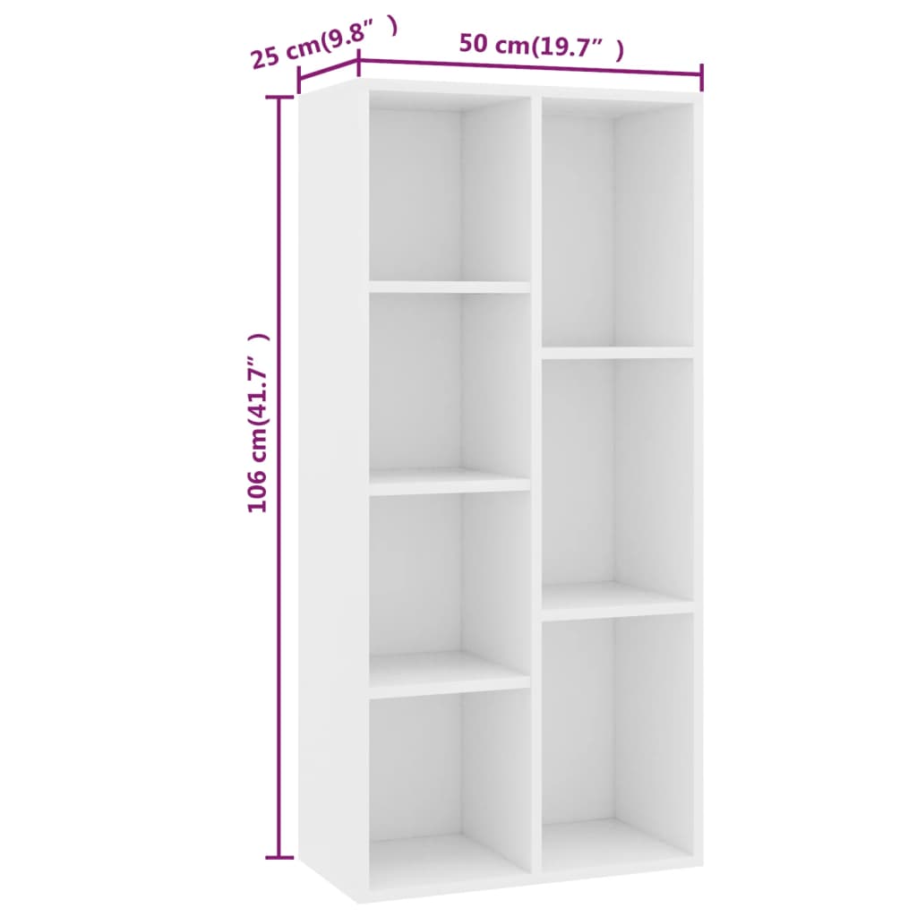 Bookshelf White 50 * 25 * 106 cm Engineered Wood