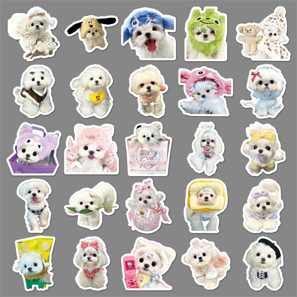 50 Maltese Graffiti Stickers Cute Dog Ins Style Creative Decorative Water Cup Computer Mobile Phone Case Stickers
