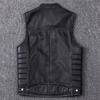 New Genuine Cowhide Leather Vest Men's Motorcycle Biker Vests High Quality Stand Collar Sleeveless Jackets Zipper Waistcoat