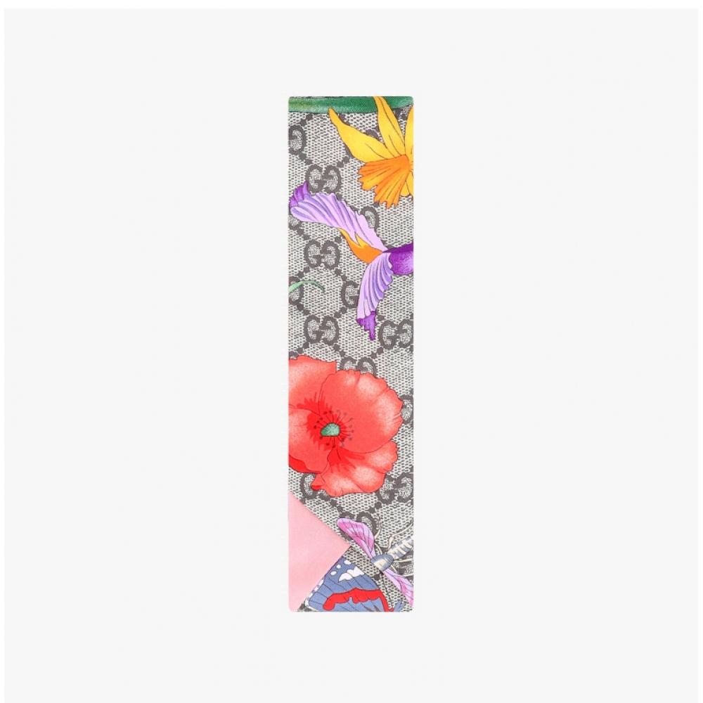 Gucci Skinny Twill Silk Scarf Flower Gg Print 609317 3g001 9772