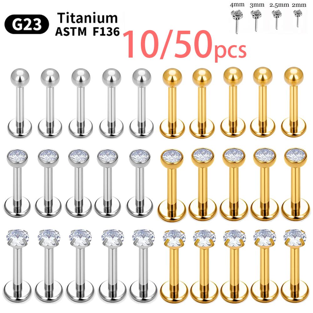 10/50 шт. G23 Титановый Пирсинг Лабрет Губы ASTM F136 Украшения для Тела Носовые Серьги-Гвоздики Для Женщин 20/18/16G