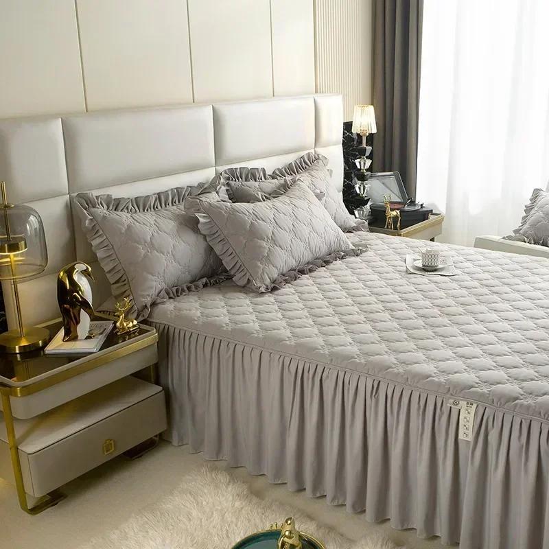Высокое качество, приятная для кожи матовая юбка для кровати, цельный ламинированный хлопок, покрывало для кровати с одинарным и двойным рюшом