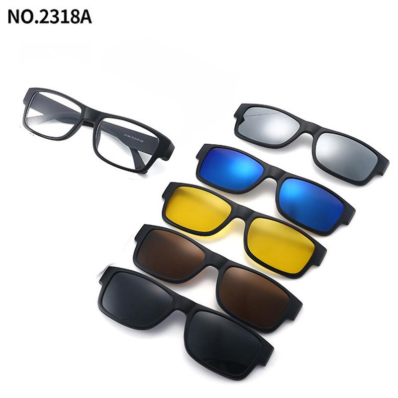 5 Lenes Magnet Clip Sunglasses Square Men Polarized Gray  Frame Custom Prescription Women Myopia Glasses