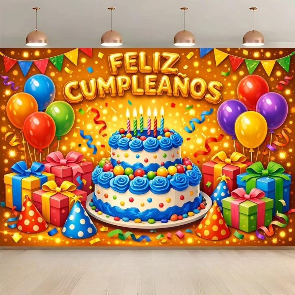 Colorful Balloon Ribbon Birthday Themed Banner Background Children's Birthday Party Home Decoration Photography Backdrop Cloth
