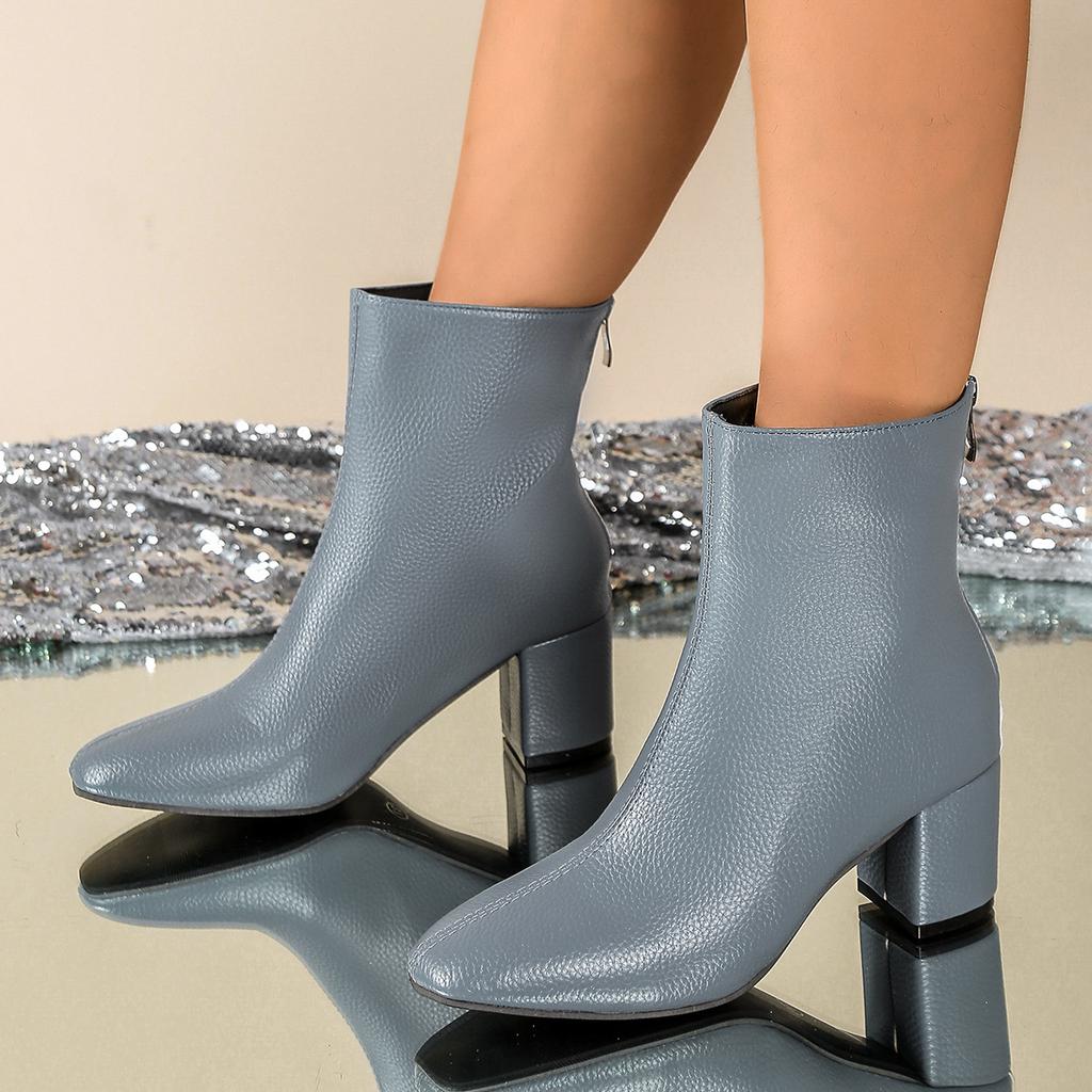 Женские повседневные ботильоны из искусственной кожи, нескользящие, с острым носком, на массивном блочном каблуке, короткие ботинки для женщин, удобные ботильоны на низком каблуке для платья с молнией