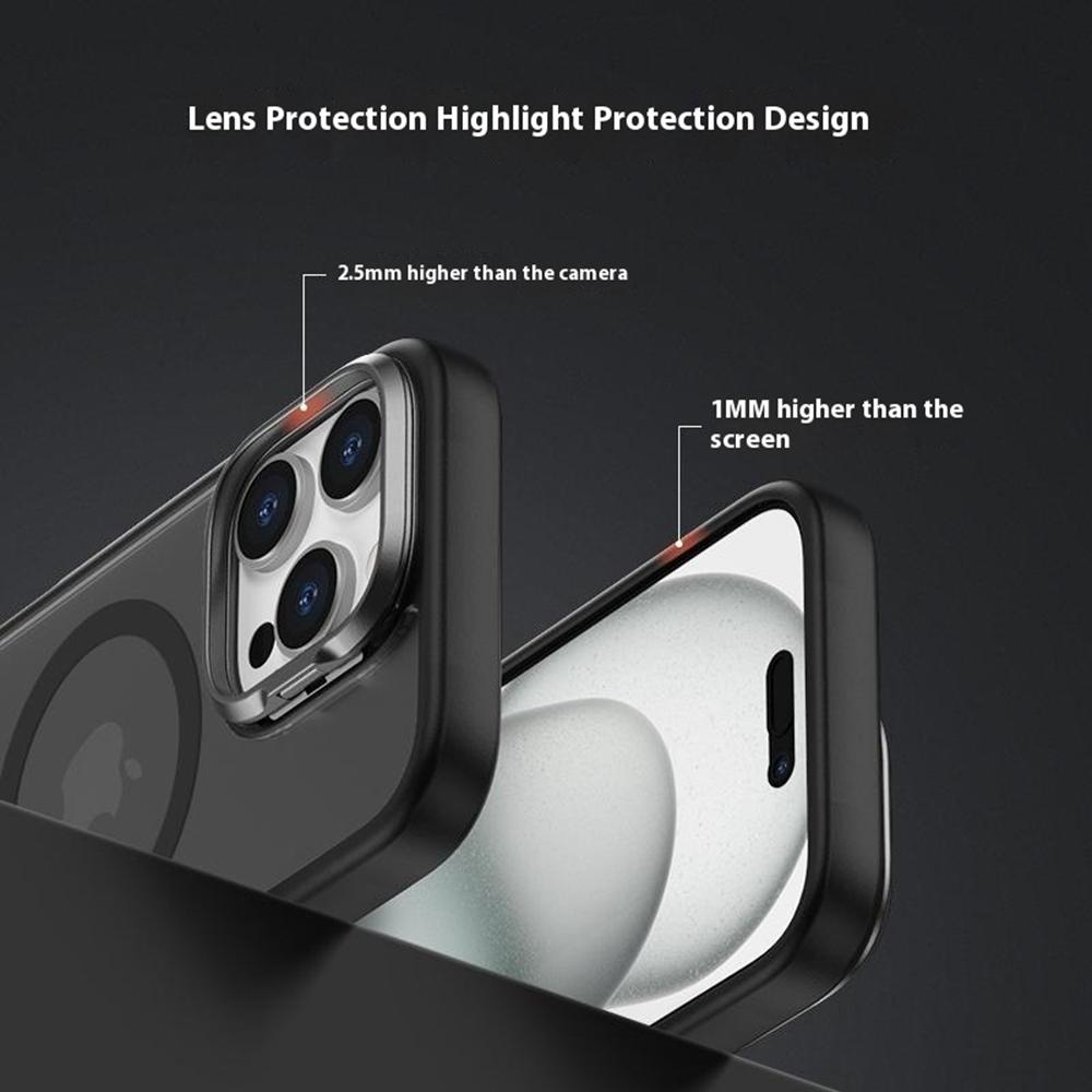 For iPhone 16 Pro Max Magnetic Case Anti Drop TPU + PC Phone Cover with Lens Frame Kickstand
