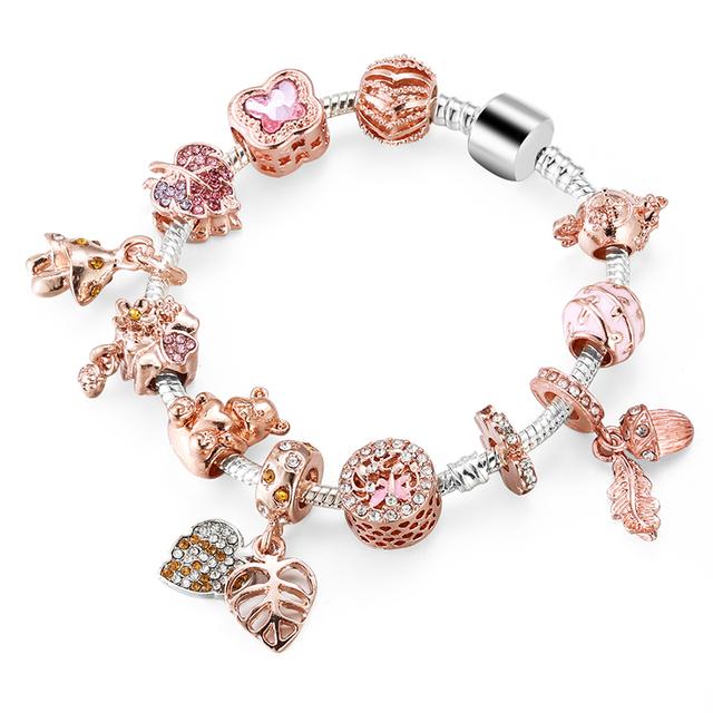 Модные старинные посеребренные браслеты Pa и браслеты с подвесками в виде хрустальных сердец, браслет для женщин, оригинальные ювелирные изделия своими руками, подарок