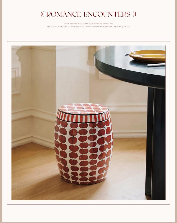 Light Luxury Hand-Painted Cherry Blossom Vintage Ceramic Side Table or Drum Stool for Living Room 