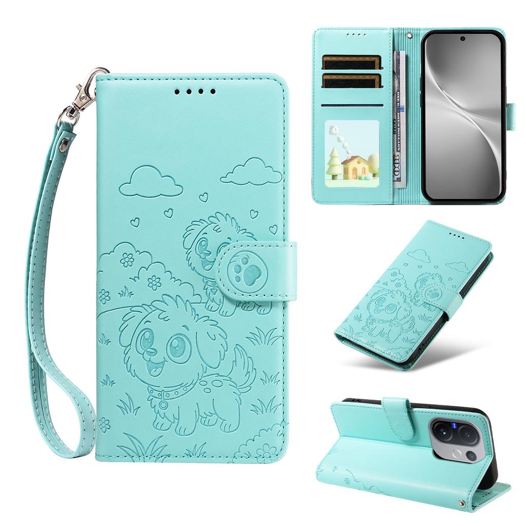 Чехол для vivo V60 5G с блокировкой RFID, с тисненым узором собаки, из ПУ кожи, чехол для телефона с ремешком на запястье