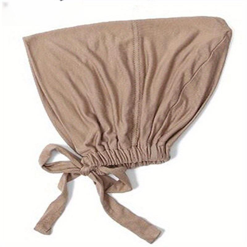 Модальный Мерсеризованный Хлопок Эластичная Кулиска Базовая Шапочка Однотонный Женский Хиджаб