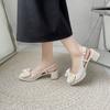 Women's Shoes 2024 Fashion Solid Color Bow Sandals Summer Round Head Sandals Baotou High Heels for Women