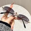 New Fashion Women'S Oval Metal Sunglasses Trendy Frameless Cut Edge Small Circular Eyeglasses Uv Protection Eyewear