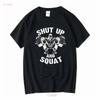 Shut Up and Squat Gym Fitness Bodybuilder Workout Training T Shirt Vintage Washed Top For Everyday Wear Casual Stretched