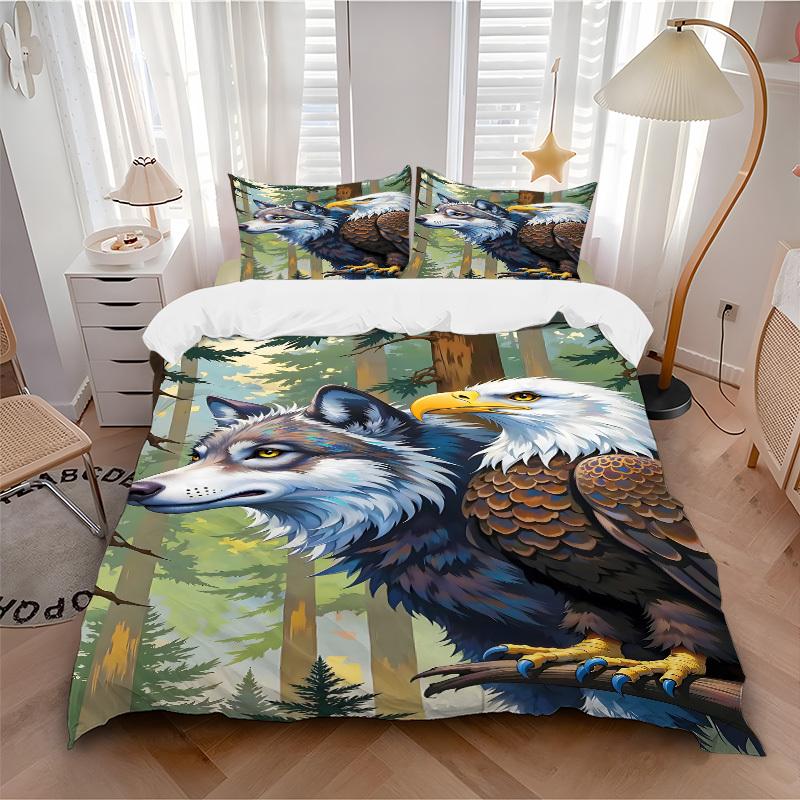 3pcs Wolf Eagle Forest Fantasy Duvet Cover Set, 1 Duvet Cover + 2 Pillowcases (No Insert), High-Definition Print, Home & Dorm yy251123045