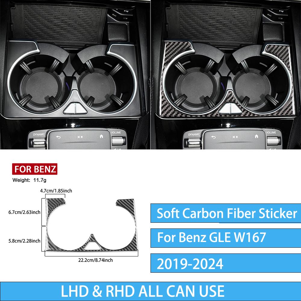 For Mercedes Benz GLE W167 Accessories -2024 Center Cup Holder Decal Trim Real Carbon Fiber Cover Stickers Car Interior