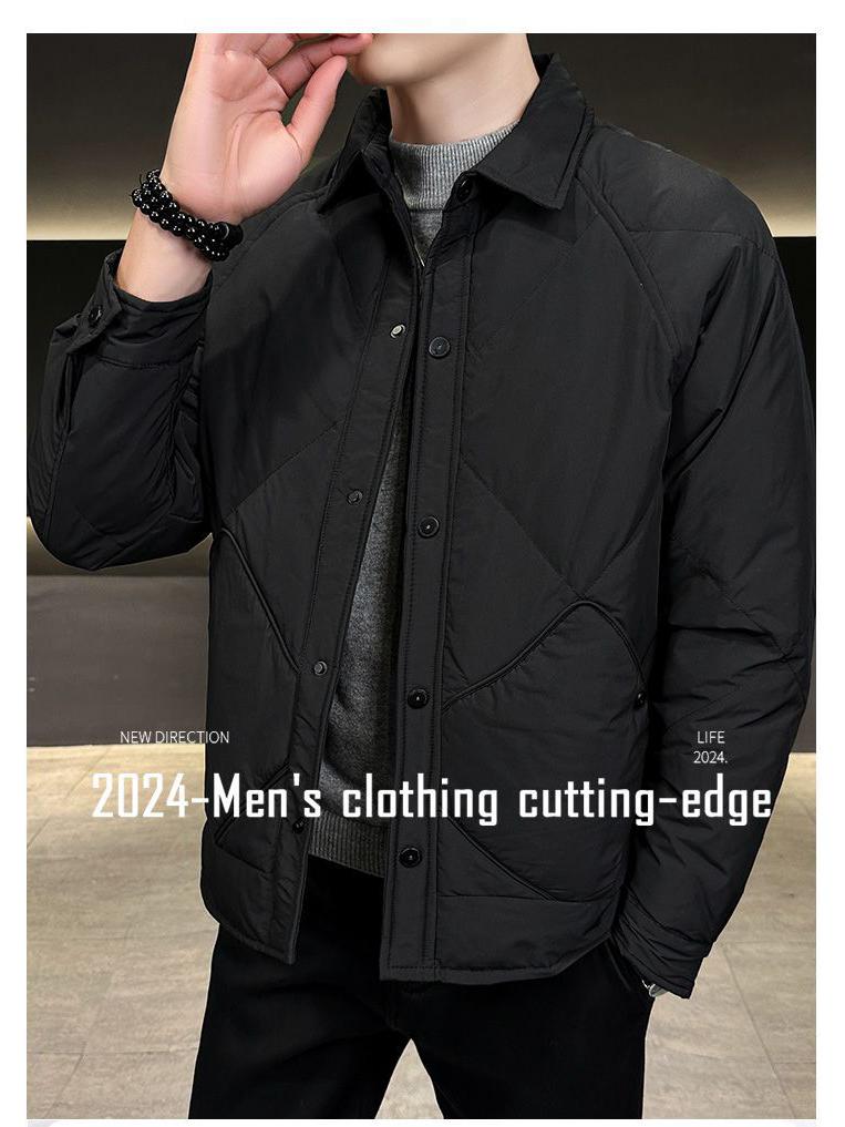 Мужская легкая клетчатая пуховая куртка в корейском стиле с отложным воротником