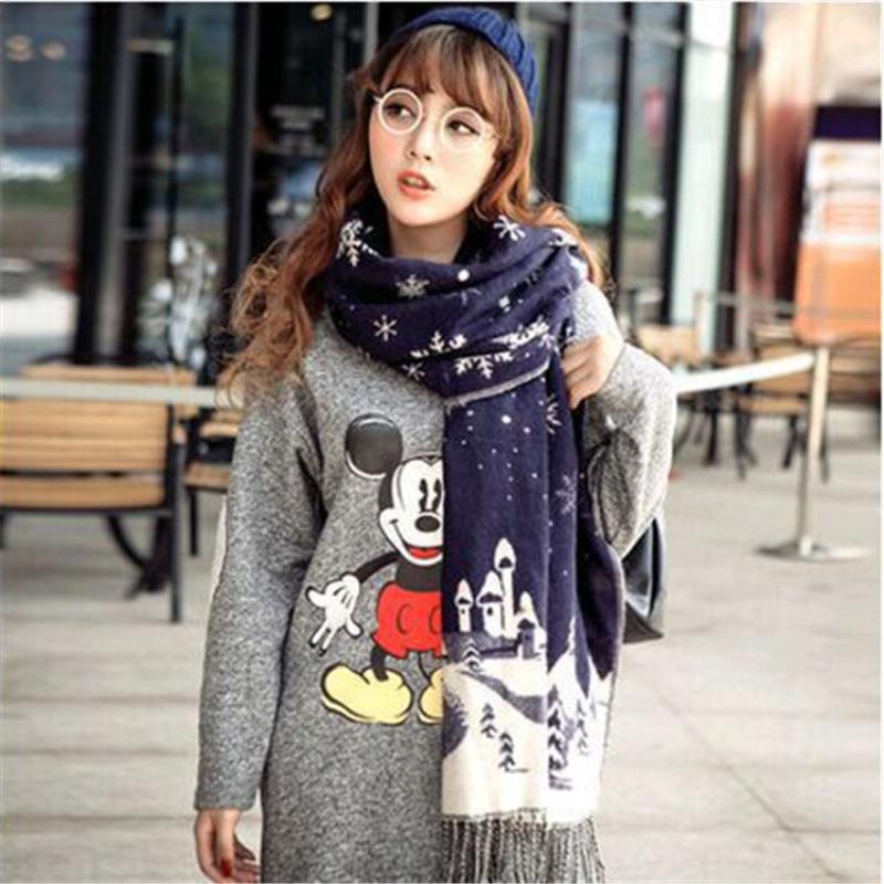 Fashion Snowflake Deer Scarf, Enlarged Size Fringed Imitation Cashmere Scarf, Dual-purpose Women's Scarf