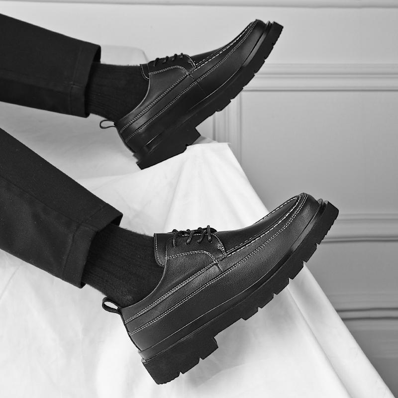 Модные классические черные универсальные мужские туфли на толстой подошве в корейском стиле для офиса, вечеринки, отдыха на природе, прогулок, мужские нескользящие туфли