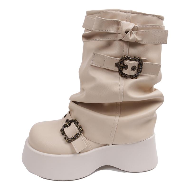 Модные клинья платформа ботинки челси женские до середины икры обувь зима 2024 дизайнерская новая мода готика мотоциклетные ботинки повседневные ботильоны