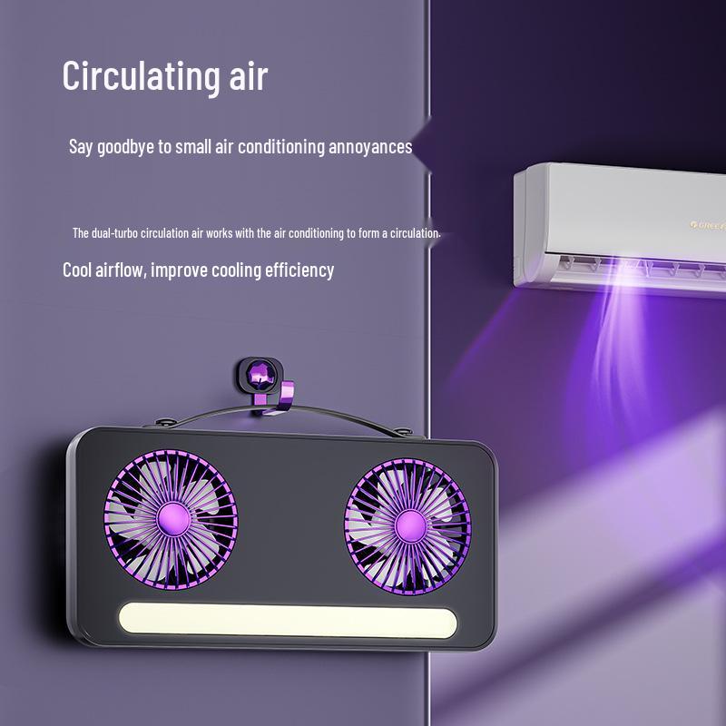 Dual-Head USB Rechargeable Desktop Fan with Fill Light and Large Airflow