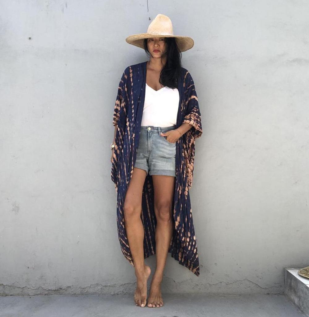 Черно-белый кардиган тай-дай, пляжное платье и накидка для купальника