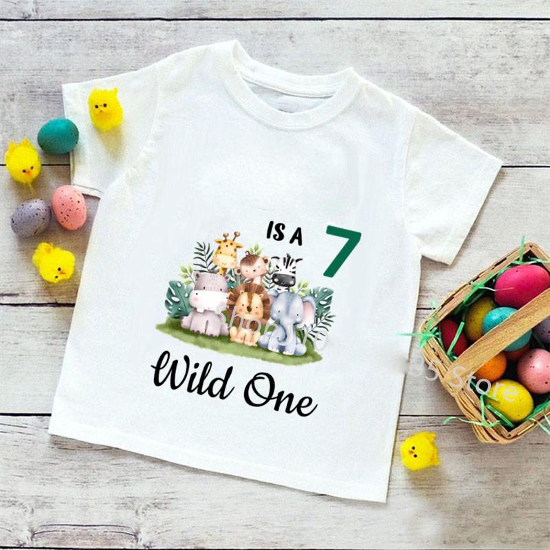 Персонализированная рубашка на день рождения, футболка для детей 1–9 лет, футболка с изображением диких животных, футболка для вечеринки в честь дня рождения, одежда с дикими животными, детские подарки, топы