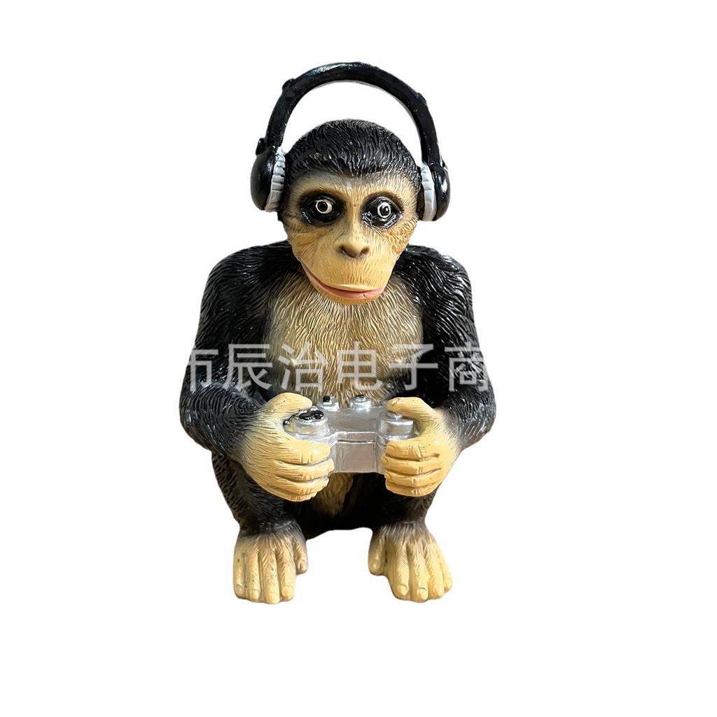Gorilla with earphone resin ornament, creative gorilla doll, home, garden, lawn ornament