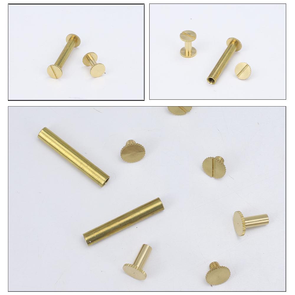 NINDEJIN 20pcs Brass Chicago Binding Screw M4 M5 Copper Chicago Button Post Rivets Screw for Leather Saddles Purses Belt Repair