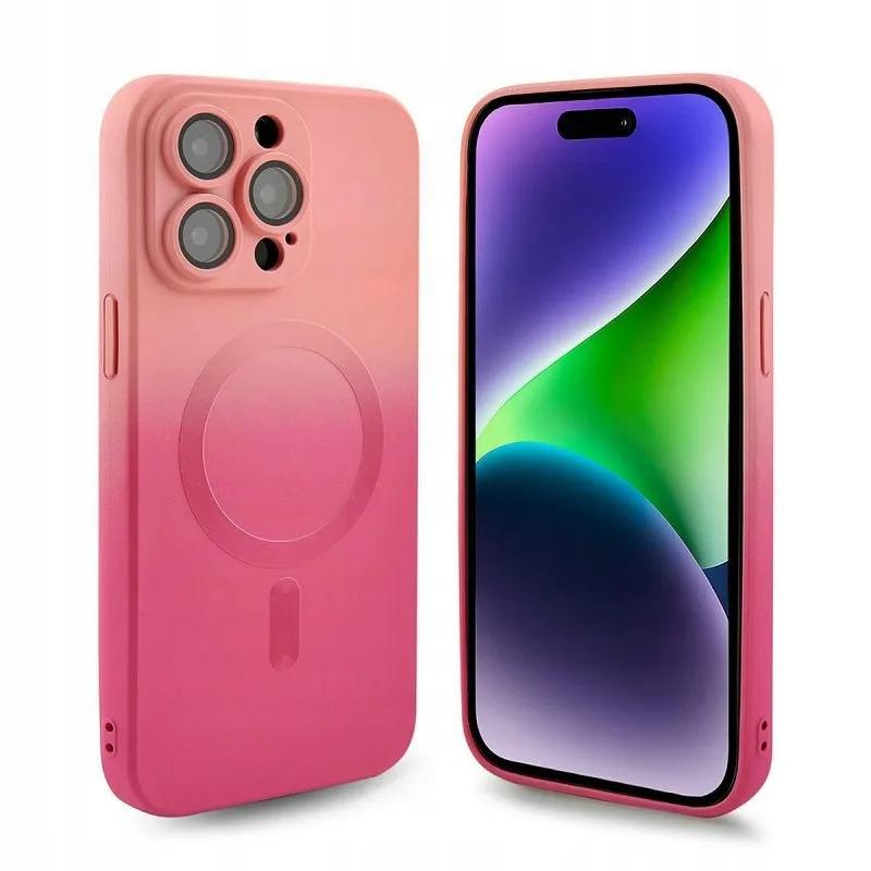 Case For Iphone 15 Ombre Magsafe Reinforced Case Pink Case + Glass