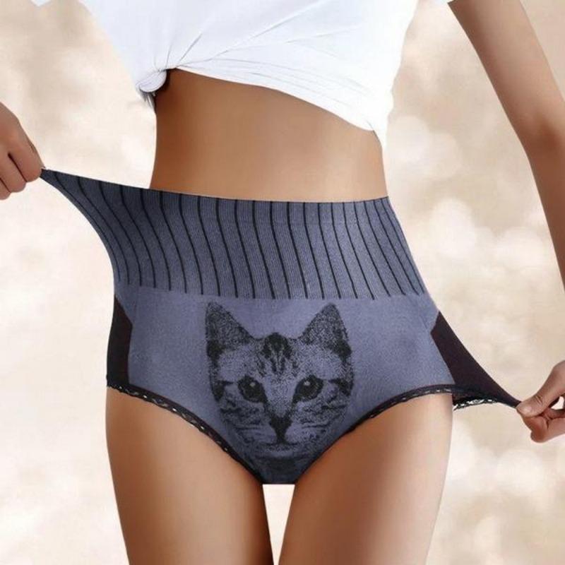 Модные трусики с высокой талией и принтом кота, женские трусики для похудения, нижнее белье для похудения, бесшовные трусы, женские трусы с подтяжкой бедер