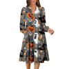 Women's V-Neck Flowing Layered Bohemian Long Sleeve Halloween Print Dress