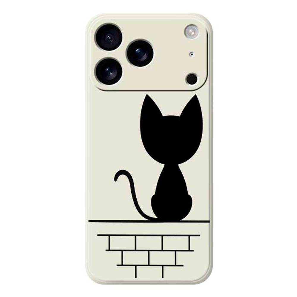 For iPhone 17 Pro Max Case Black Cat on the Wall Pattern Printing Straight Edge TPU Phone Back Cover