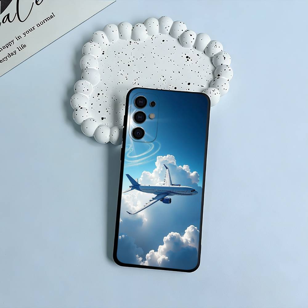 Aircraft & Sky Black Soft Silicone Phone Case for Samsung S25, S24, S21, S22, S23, S30, Ultra, S20, Plus, FE, Lite