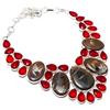 Mud Crack Fossil, Garnet Handmade 925 Sterling Silver Jewelry Necklace 18" Q4e10