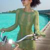 Summer Mint Green Sunscreen Hoodie Beach Vacation Hollow Swimsuit Sexy Look Thin Beach Hoodie for Women