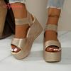 Fashion Aphixta Wedge Sandals Peep Toe Elastic Band Shoes Woman Platform Fashion 9cm Golden Summer Super High Heel Shoes Female Sandal