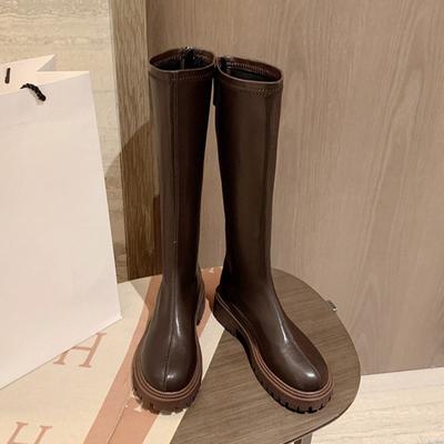 Коричневые высокие голенища эластичная пружина осень-весна новый бархат для увеличения роста и стройности, но до колена